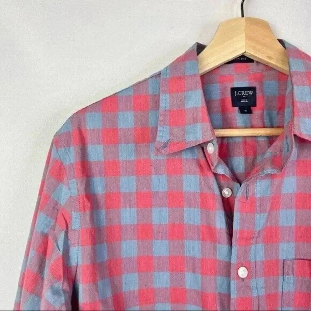 J. Crew Blue & Red Checkered Plaid Long Sleeve Button Down M